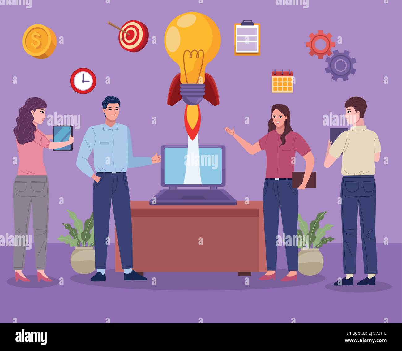 teamwork and rocket start up Stock Vector Image & Art - Alamy