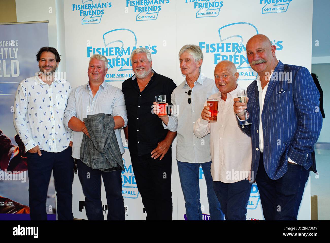 The band Fishermen's Friends attending the UK premiere of Fishermen's Friends: One and All, at the Lighthouse Cinema, Newquay, Cornwall. Picture date: Tuesday August 9, 2022. Stock Photo