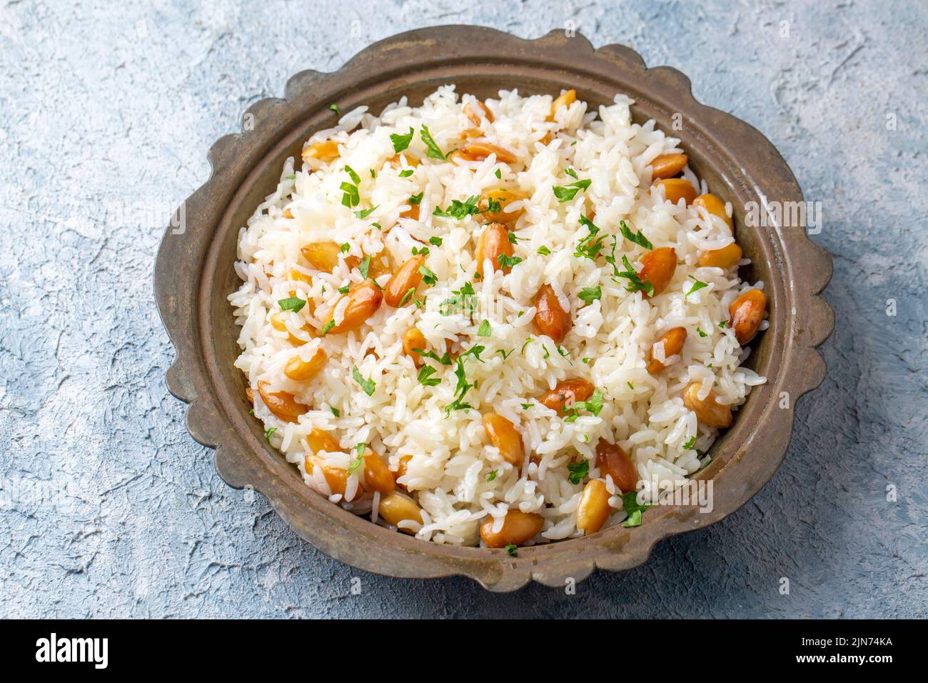 Traditional delicious Turkish food; Almond rice pilaf (Turkish name
