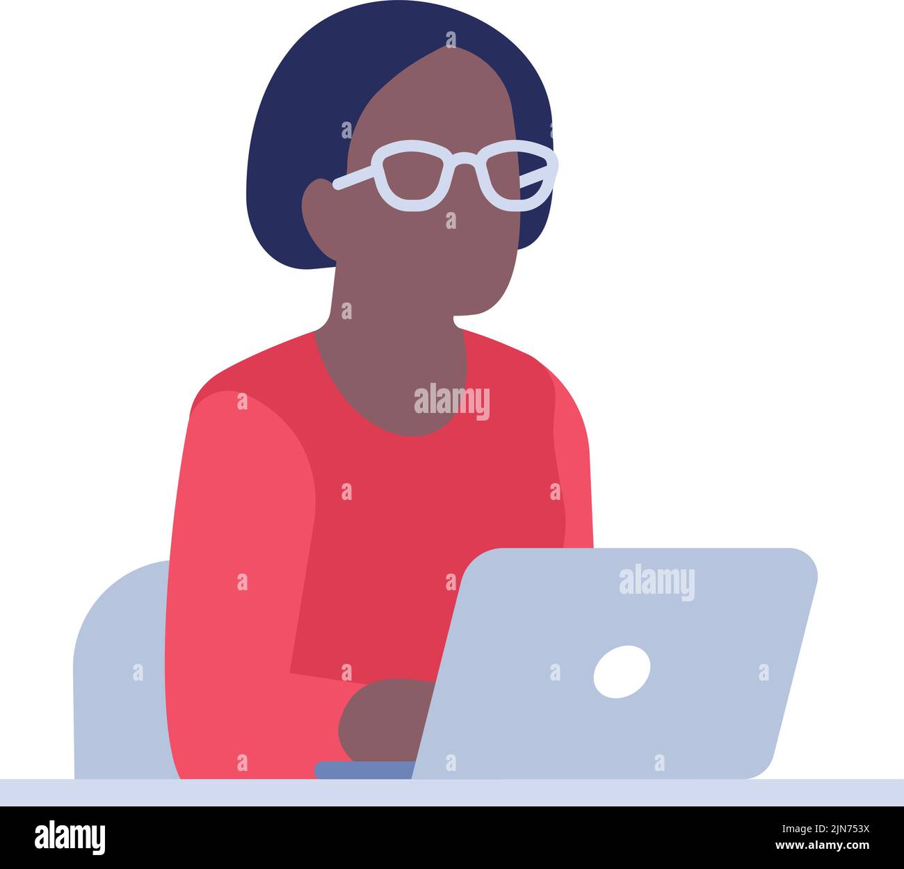 Black woman working on laptop. Person sitting at desk Stock Vector ...