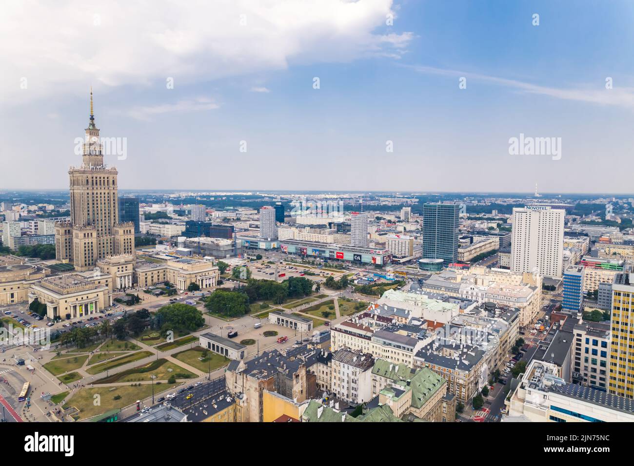 7.22.2022 Warsaw, Poland. Eclectic downtown of Warsaw combining such architectural styles as socialist realism - in the Palace of Culture and Science - and Neo-Baroque. High quality photo Stock Photo