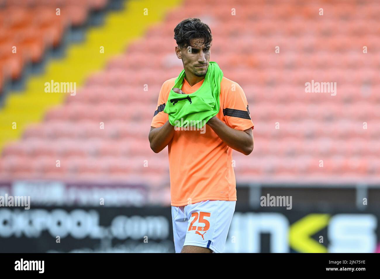 Theo Corbeanu 25 of Blackpool during the pregame warmup Stock Photo