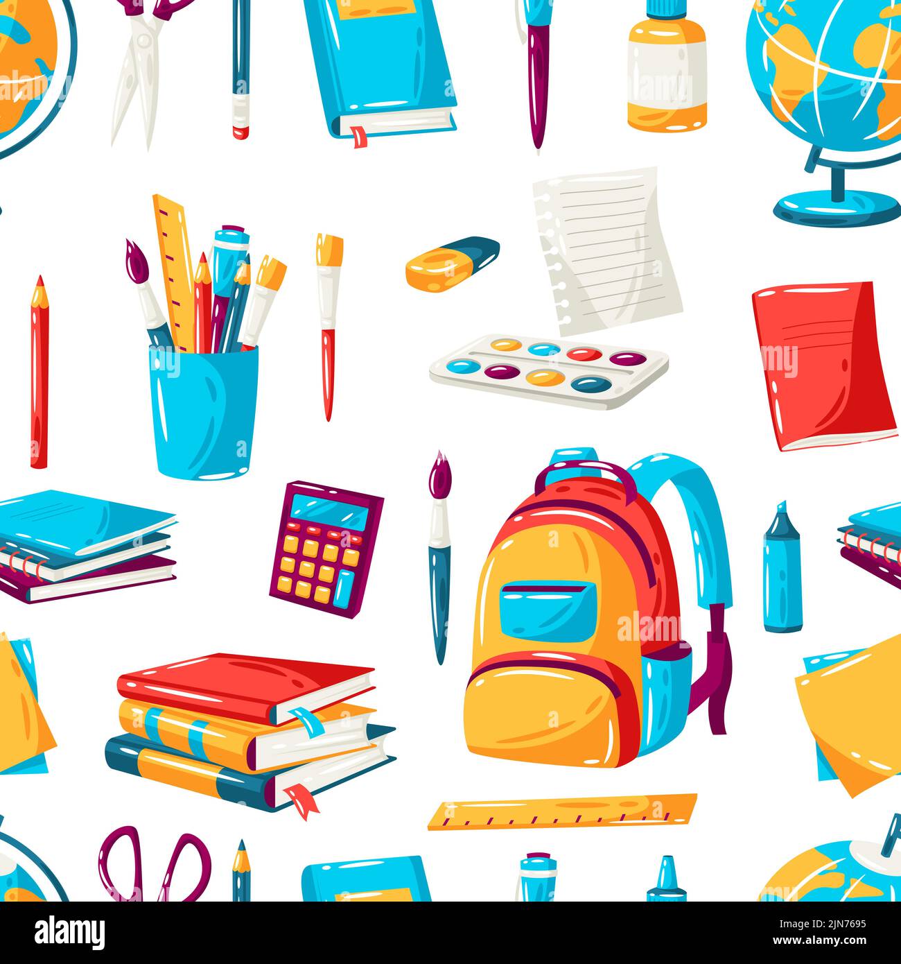 School seamless pattern with education items. Illustration of supplies ...