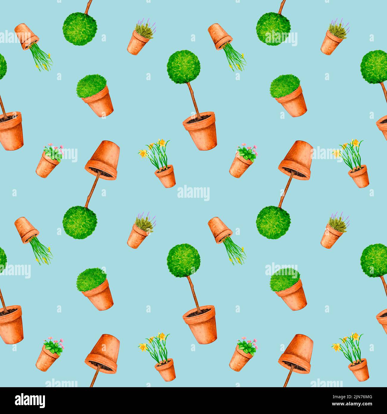 Seamless pattern with colorful illustrations of garden plants and ...