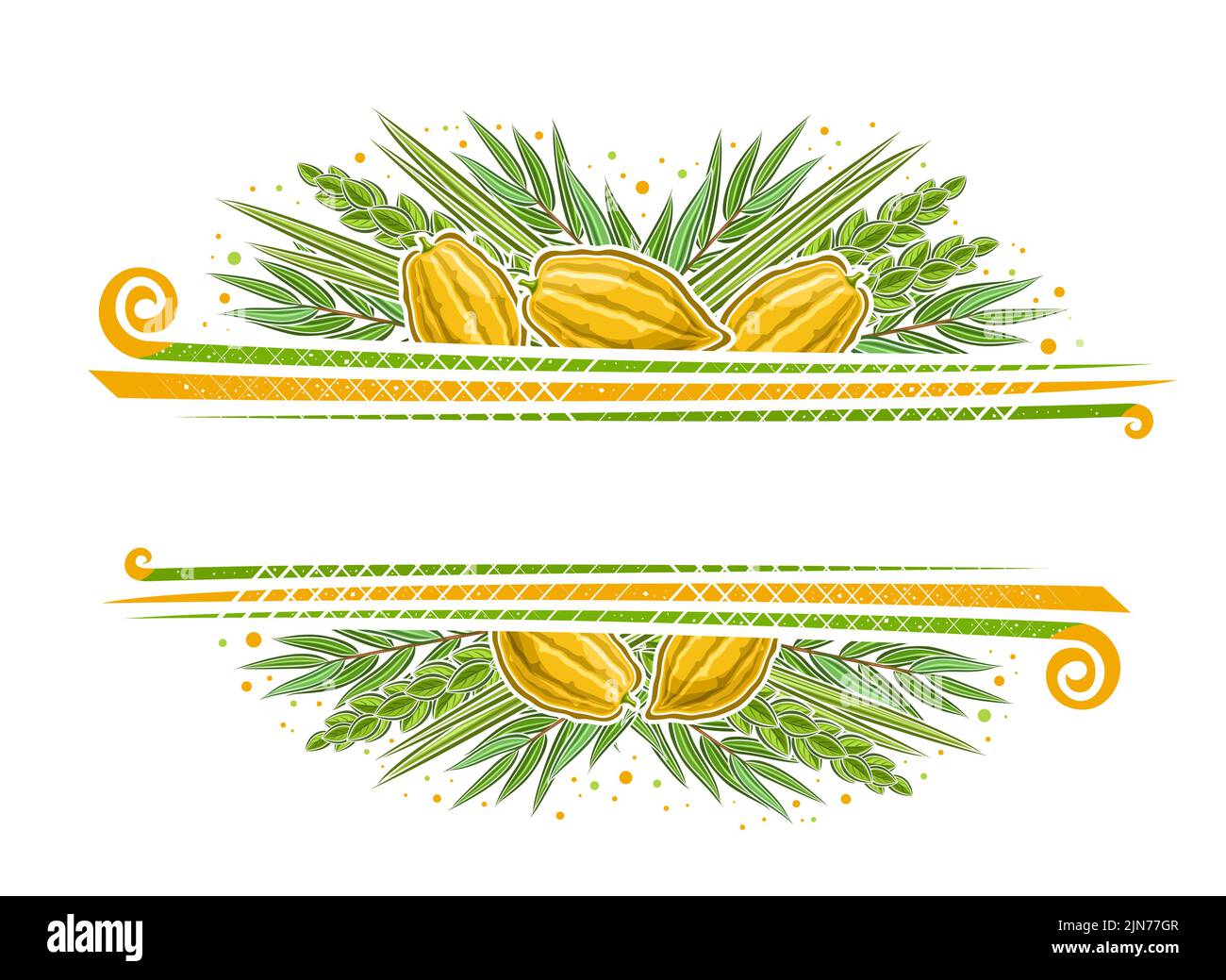Vector border for Sukkot with empty copy space for congratulation text, decorative greeting card with illustration of traditional four species leaf fo Stock Vector