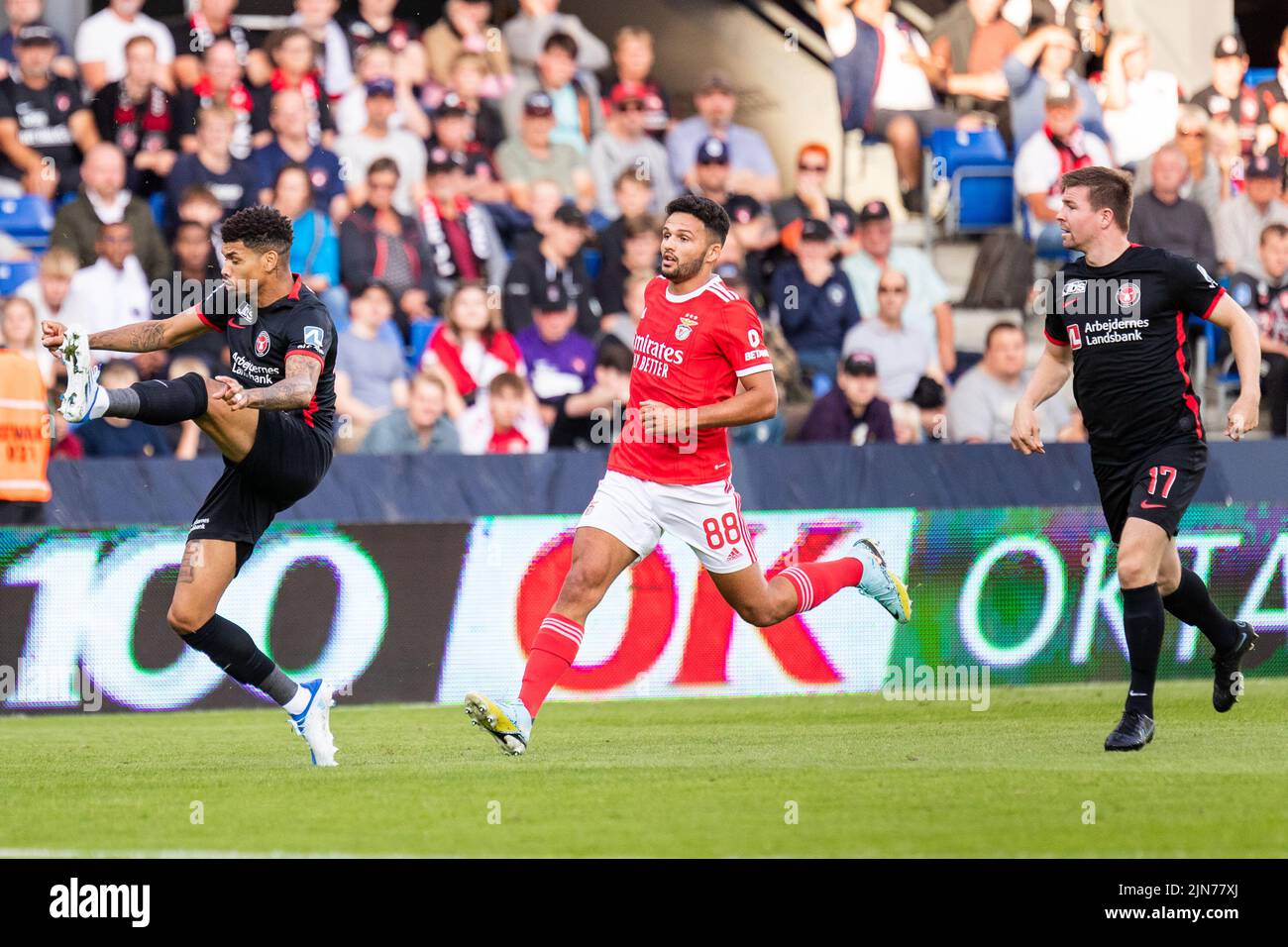 Randers, Denmark. 09th Aug, 2022. Goncalo Ramos (88) of Benfica seen during the UEFA Champions League qualification match between FC Midtjylland and Benfica at Cepheus Park in Randers. (Photo Credit: Gonzales Photo/Alamy Live News Stock Photo