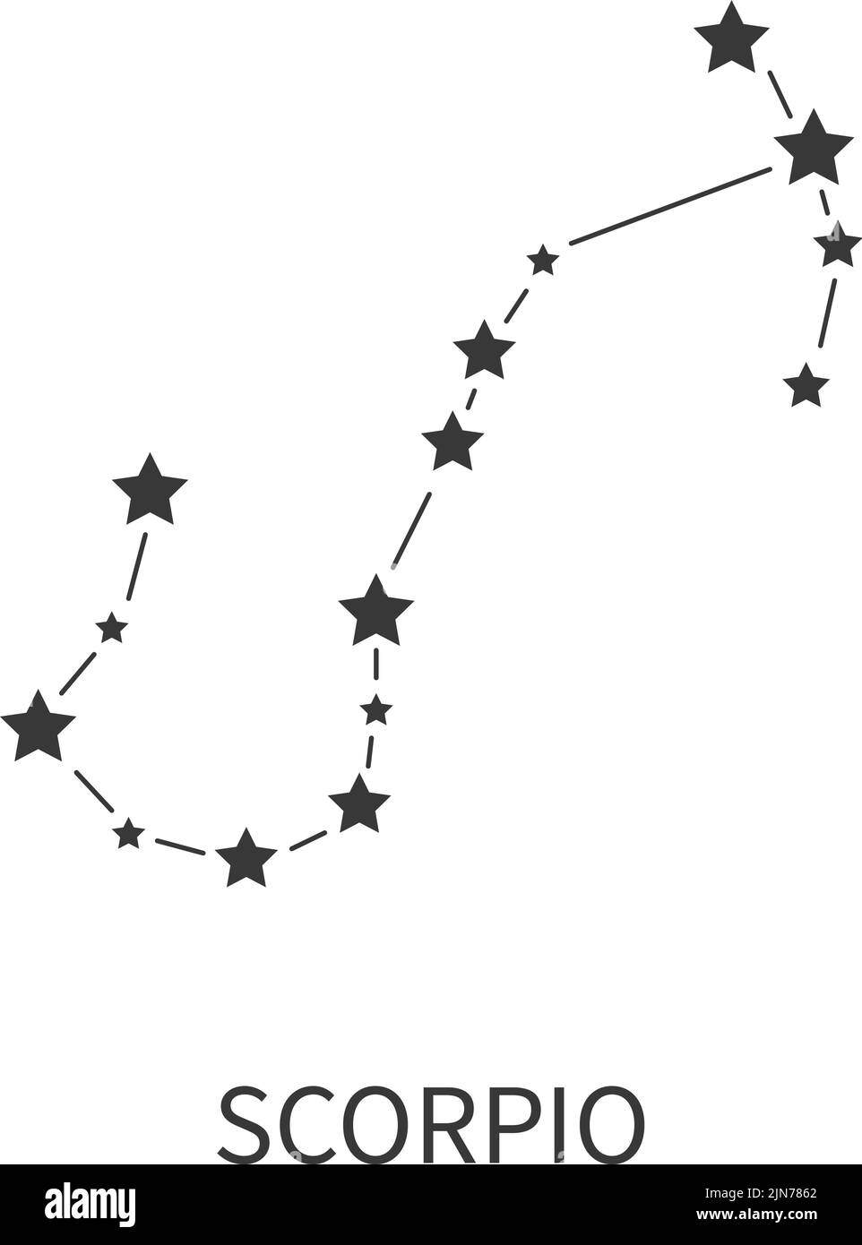 Zodiac sign. Scorpio constellation. Astrological horoscope stars structure. Astrology calendar. Celestial abstract black symbol. Scorpius starry shape Stock Vector
