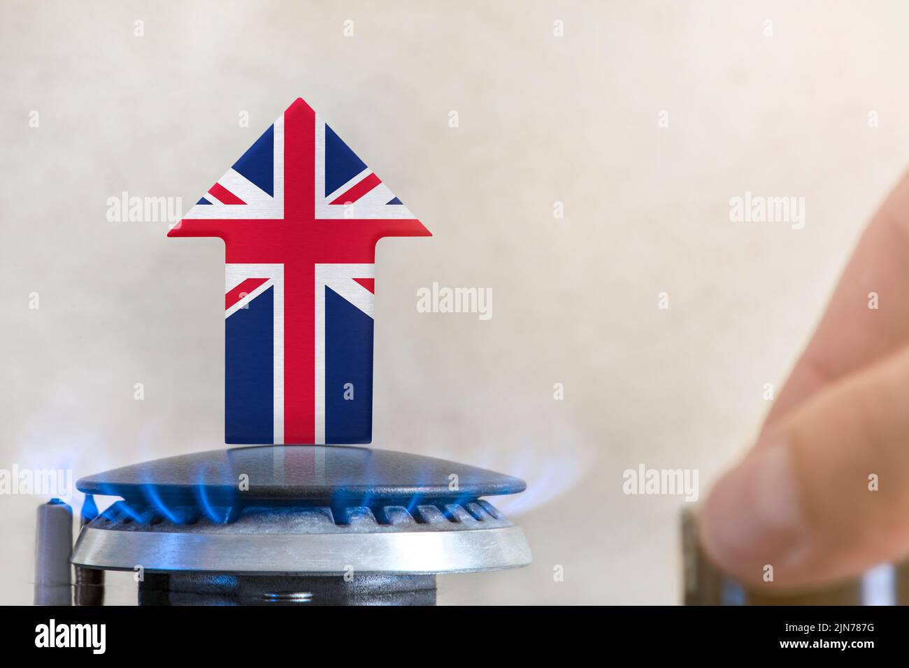 Gas price. Rise in gas prices in United Kingdom. A burner with a flame