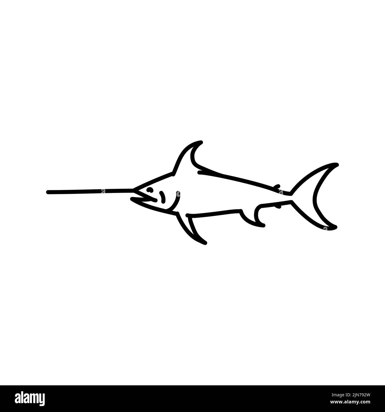 Swordfish color line illustration. Ocean fishes Stock Vector Image