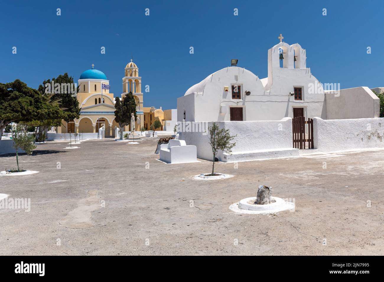 Church of Saint George and small white chapel of Assumption of the