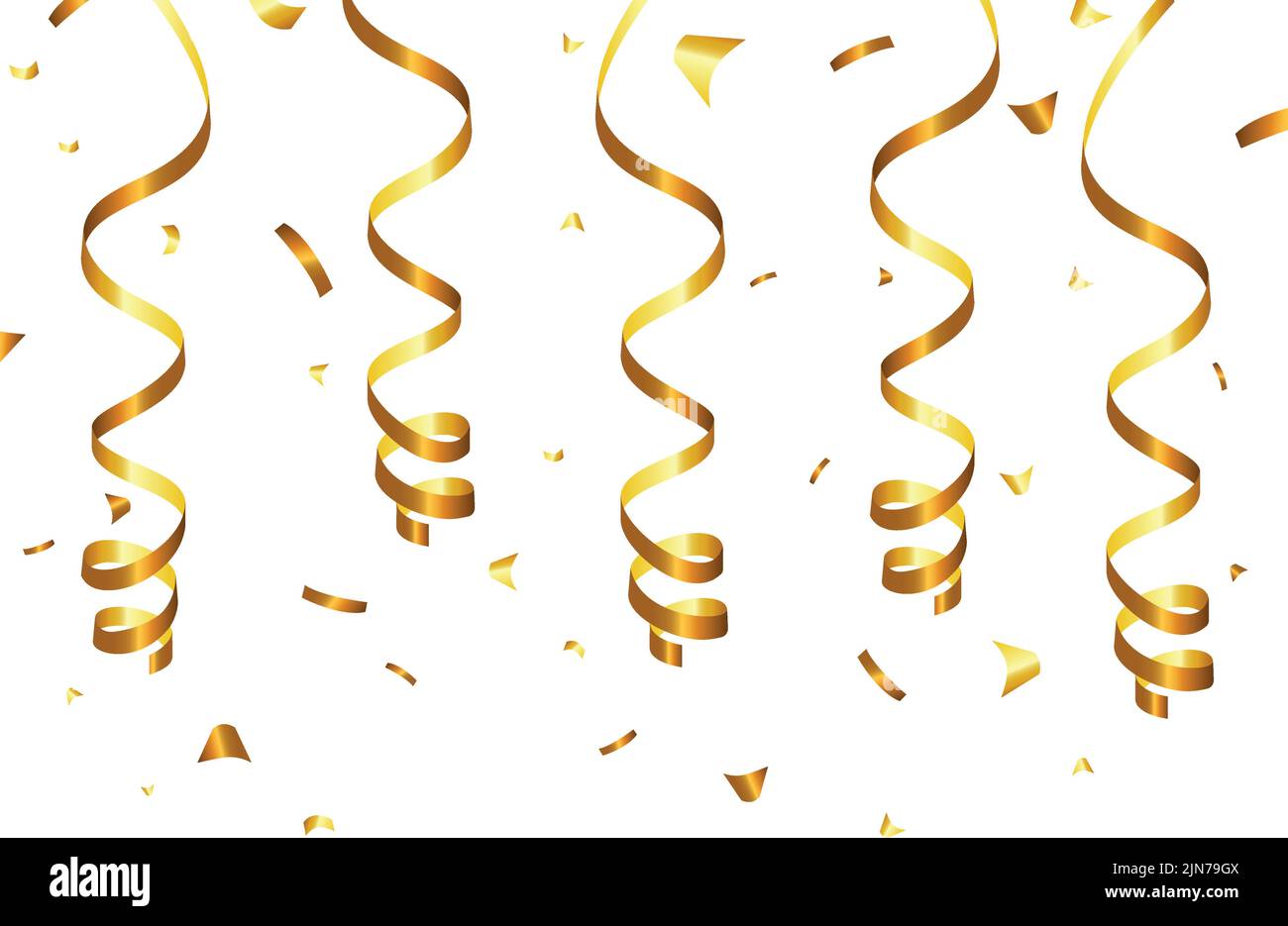 Golden Tiny Confetti And Streamer Ribbon Falling On Transparent ...