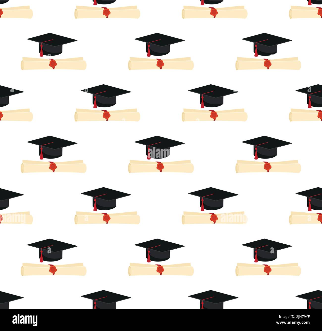 Graduation cap and diploma scroll seamless background. Higher education ...