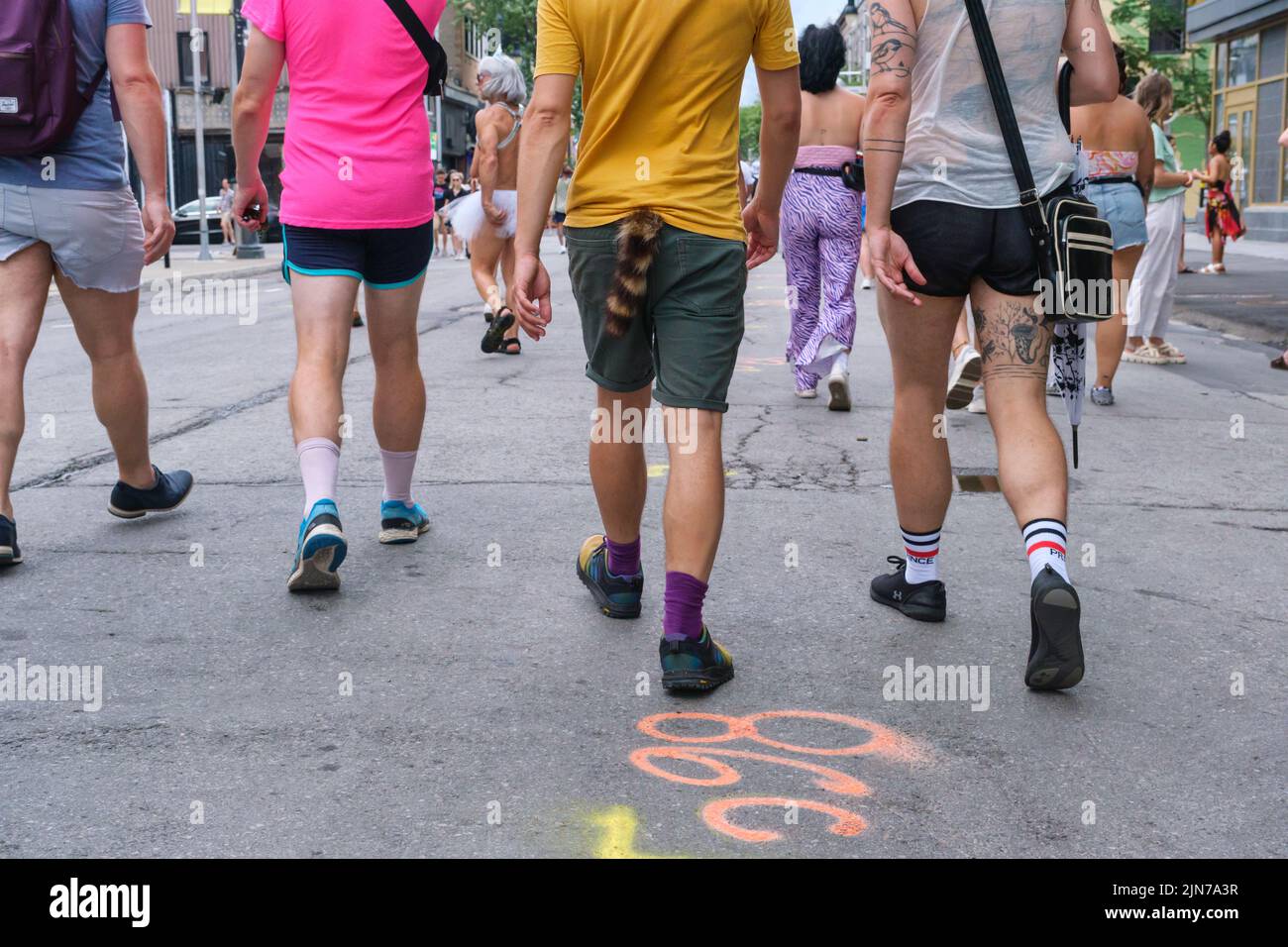 Montreal, CA - 7 August 2022: People in Gay Village after gay pride march Stock Photo