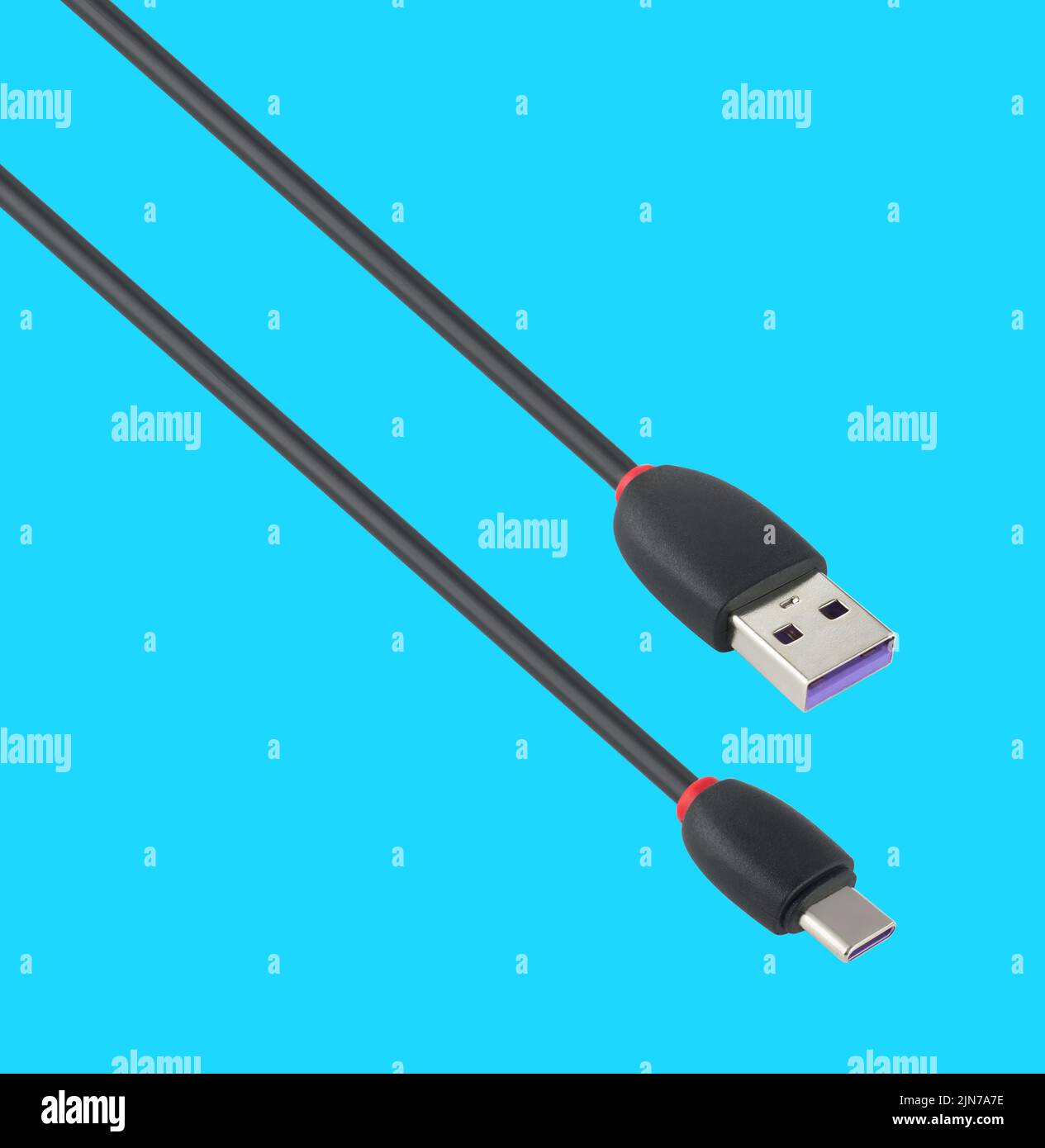 cable with USB and TypeC connector, isolated on a blue background Stock Photo Alamy