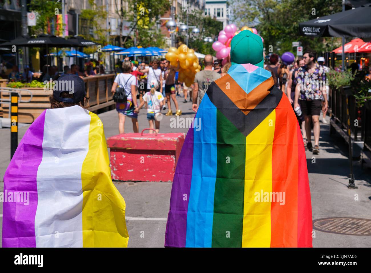 Montreal, CA - 7 August 2022: People in Gay Village before gay pride march Stock Photo