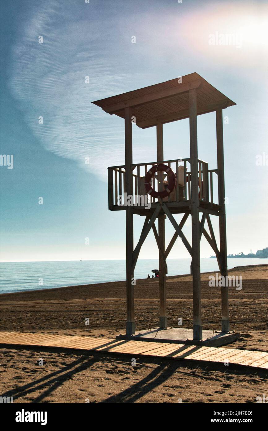 Lifeguard tower on the beach of Nerja, Andalusia Stock Photo