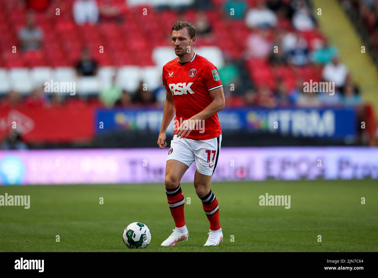 The Valley, London on Tuesday 9th August 2022. Alex Gilbey of Charlton Athletic on the ball during the Carabao Cup match between Charlton Athletic and Queens Park Rangers at The Valley, London on Tuesday 9th August 2022. (Credit: Tom West | MI News) Credit: MI News & Sport /Alamy Live News Stock Photo