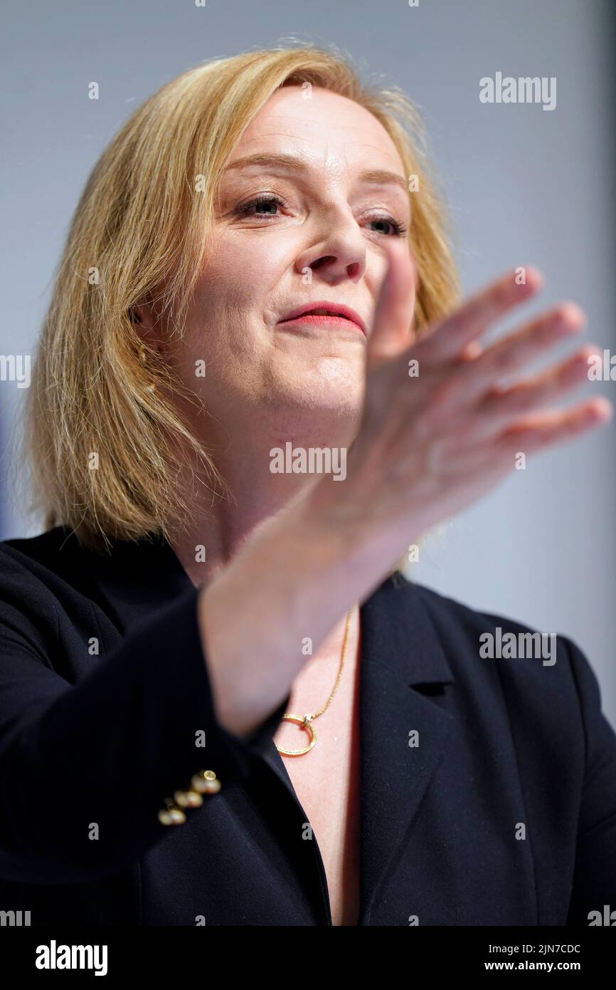 Liz Truss during a hustings event in Darlington, County Durham, as part of the campaign to be leader of the Conservative Party and the next prime minister. Picture date: Tuesday August 9, 2022. Stock Photo