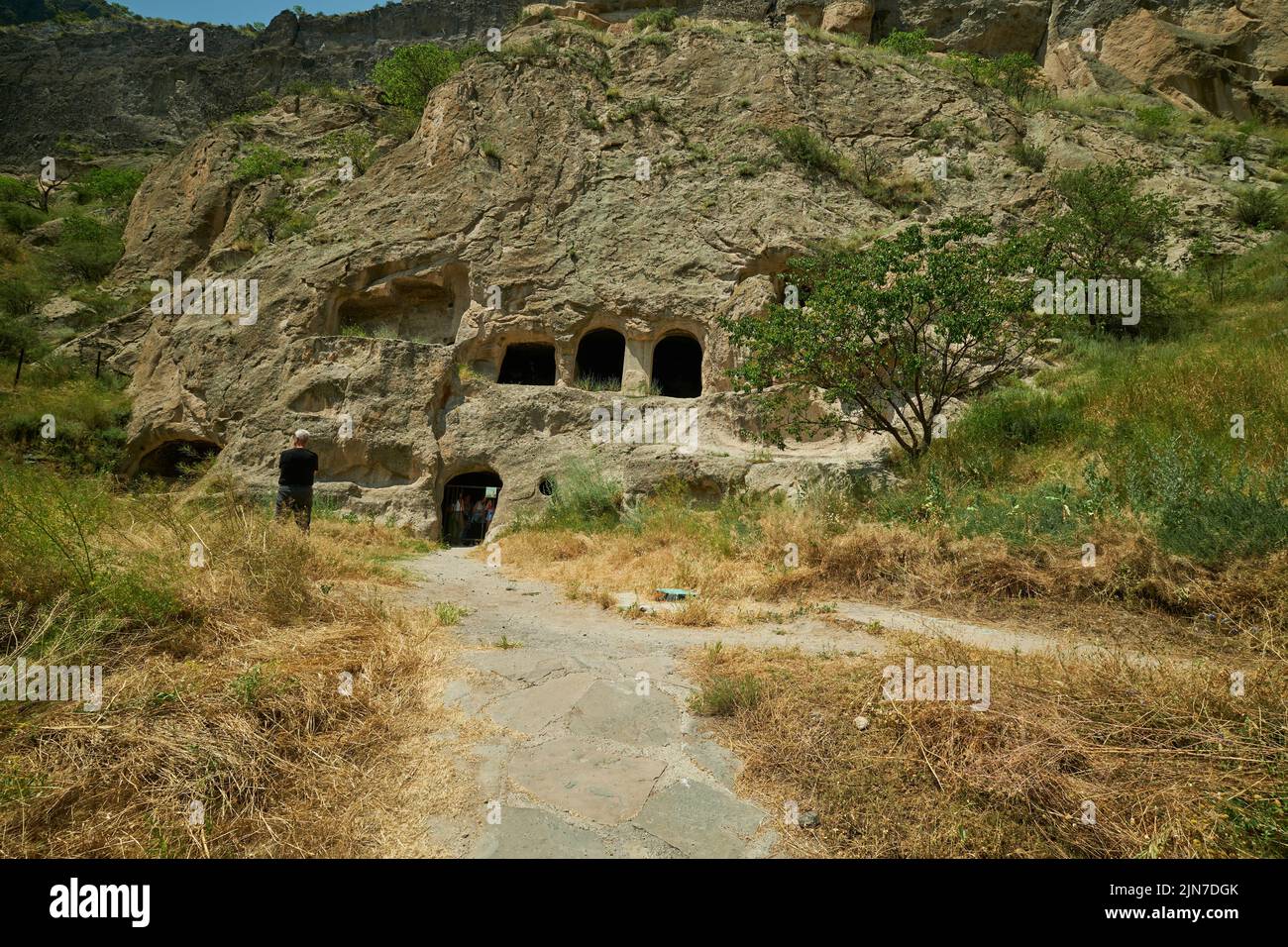 Vardzia cave monastery site in southern Georgia excavated from the slopes of the Erusheti Mountain on the left bank of the Kura River daylight view Stock Photo