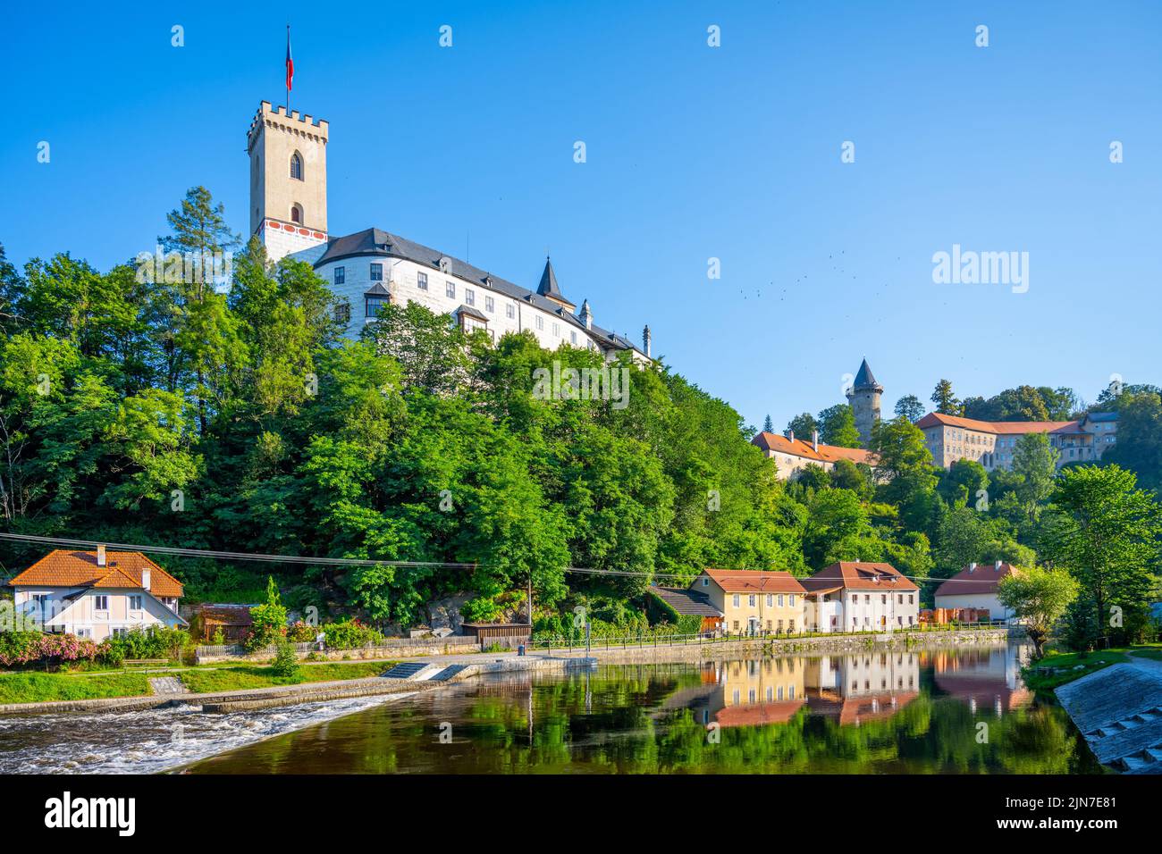 Rozmberk Castle above Vltava River Stock Photo