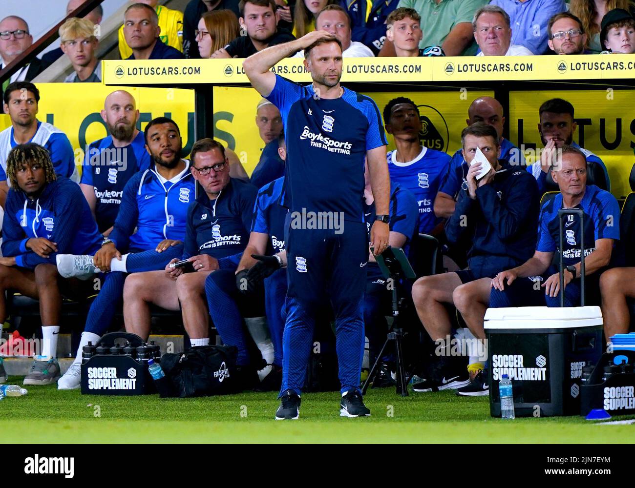 Birmingham City manager John Eustace during the Carabao Cup, first round match at Carrow Road, Norwich. Picture date: Tuesday August 9, 2022. Stock Photo
