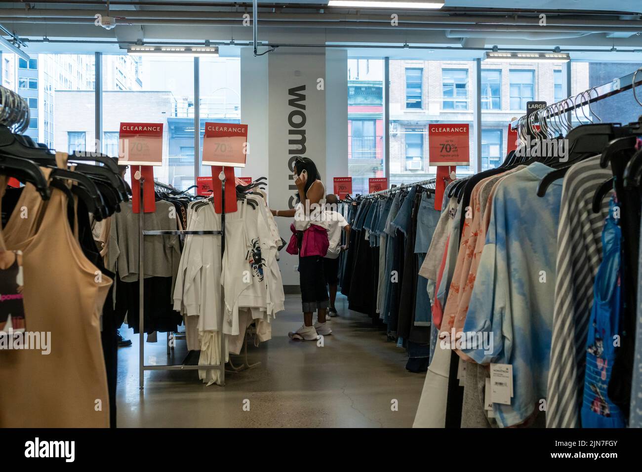 Shoppers  in a Nordstrom Rack store looking for bargains on Sunday, July 31, 2022. (© Richard B. Levine) Stock Photo