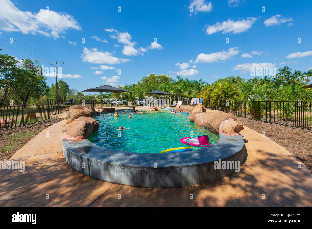 Swimming pool at Tumbling Waters Holiday Park, Berry Springs, Northern Territory, NT, Australia Stock Photo