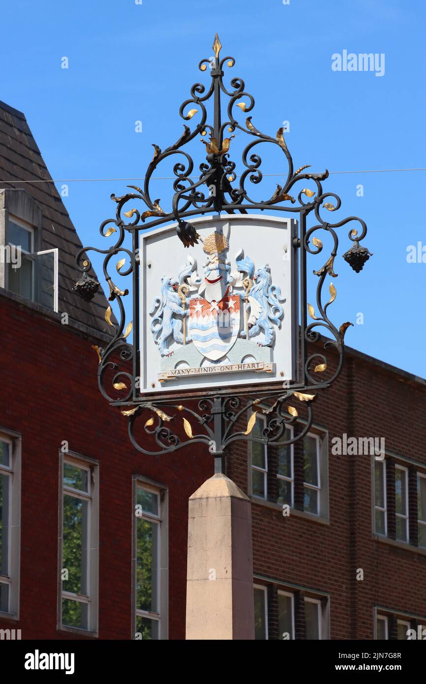 Chelmsford coat of arms, High Street, Chelmsford, Essex, UK Stock Photo
