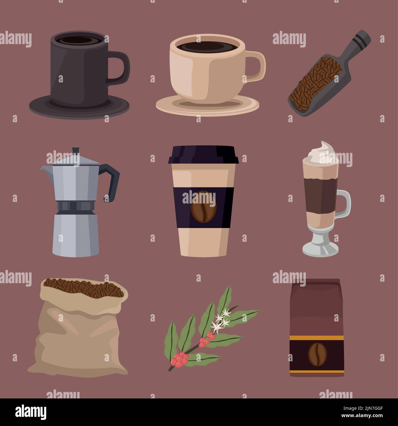 nine coffee drink icons Stock Vector