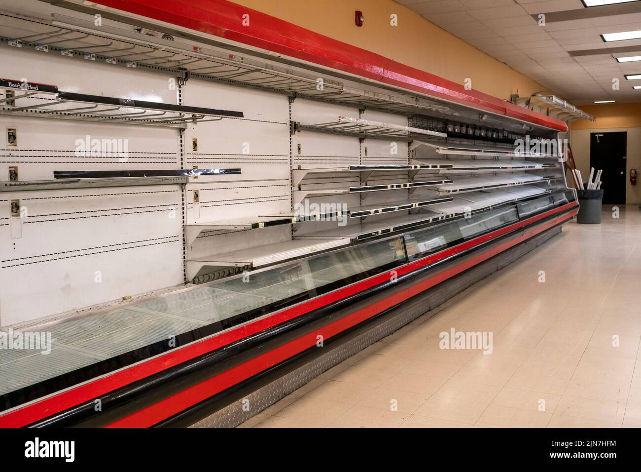 Empty shelves in a closing Gristedes supermarket in Chelsea in New York on its last day on Friday, August 5, 2022. Employers are reported to have added 528,000 jobs in the month of July, double the amount predicted by analysts. (© Richard B. Levine) Stock Photo