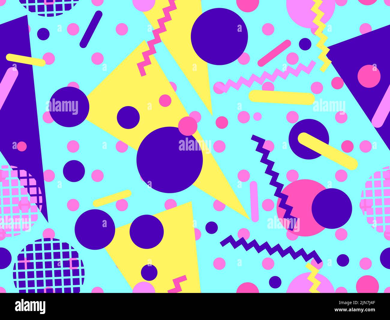 Geometric seamless pattern with memphis elements in 80s style. Colorful ...
