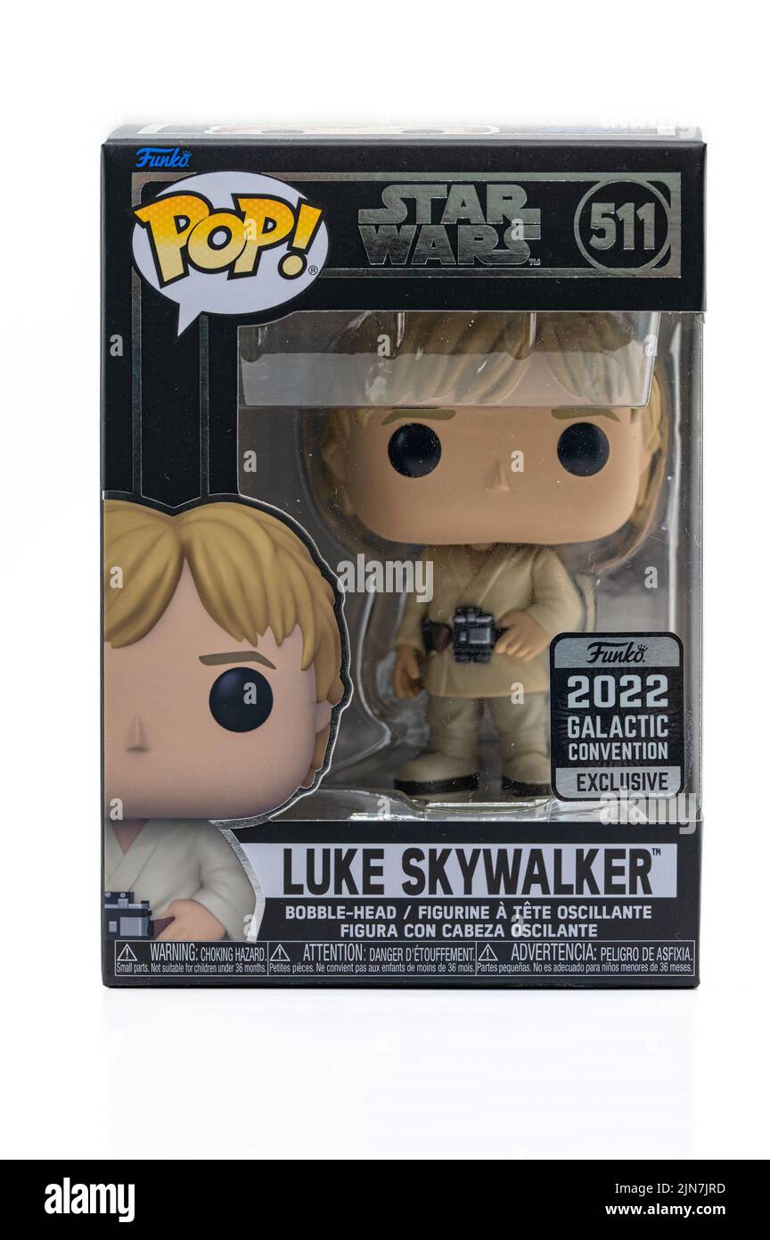 CHESTER, UNITED KINGDOM - JULY 31ST 2022: Luke Skywalker funko pop box. Studio image Stock Photo