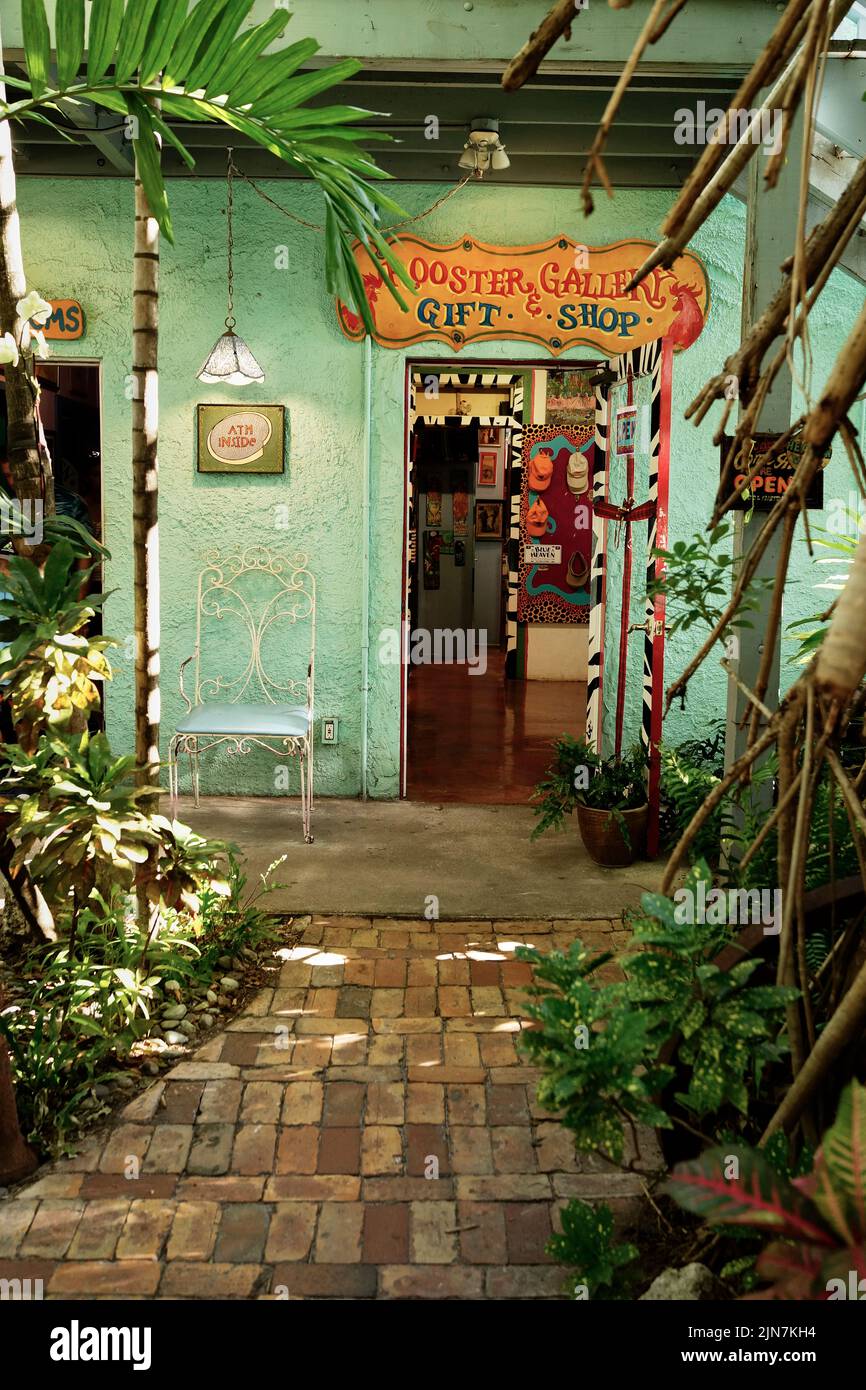 Entrance to the Gift Store at Blue Heaven Bar in Key West, Florida, FL, USA Stock Photo