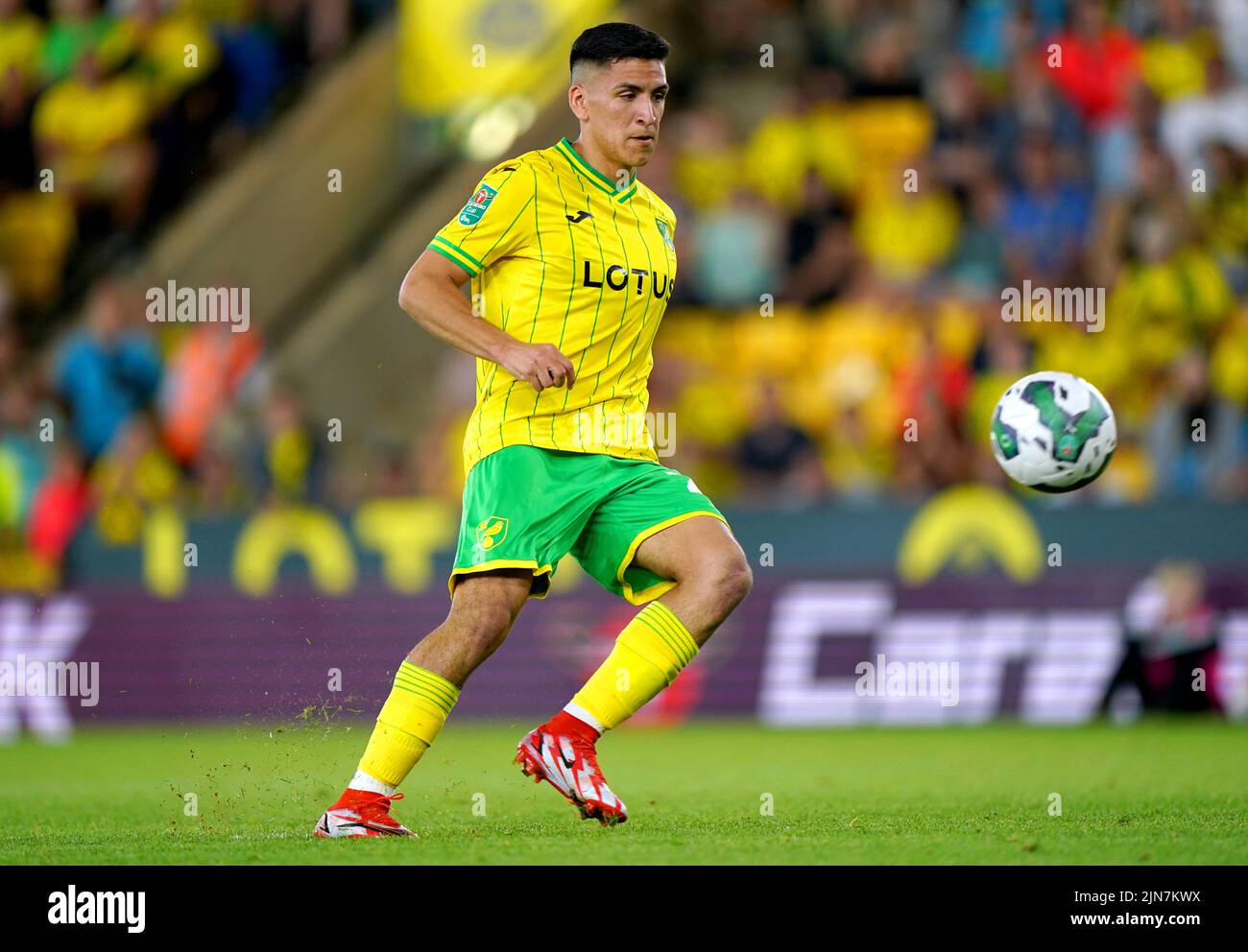 Norwich City's Marcelino Nunez scores during the penalty shoot out of the Carabao Cup, first round match at Carrow Road, Norwich. Picture date: Tuesday August 9, 2022. Stock Photo