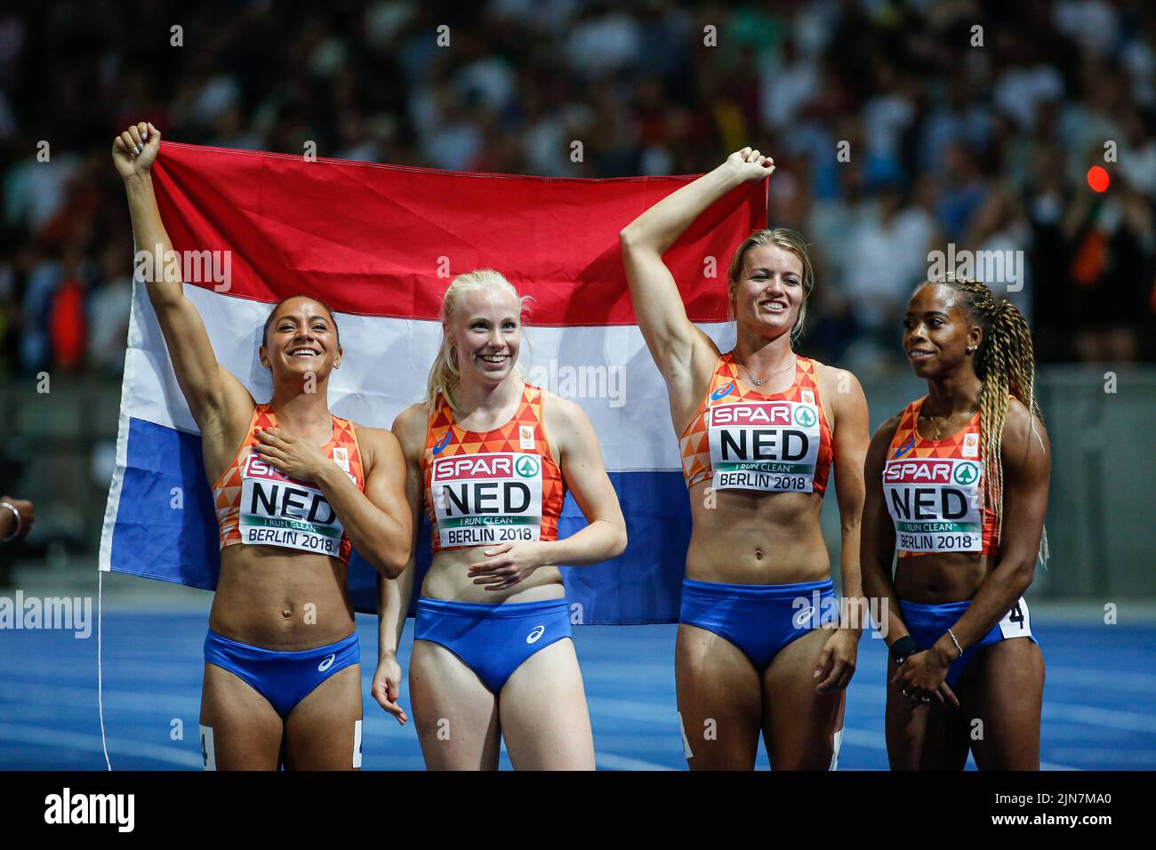 4x100 relay girls from the Netherlands at the European Athletics Championships in Berlin 2018. Stock Photo