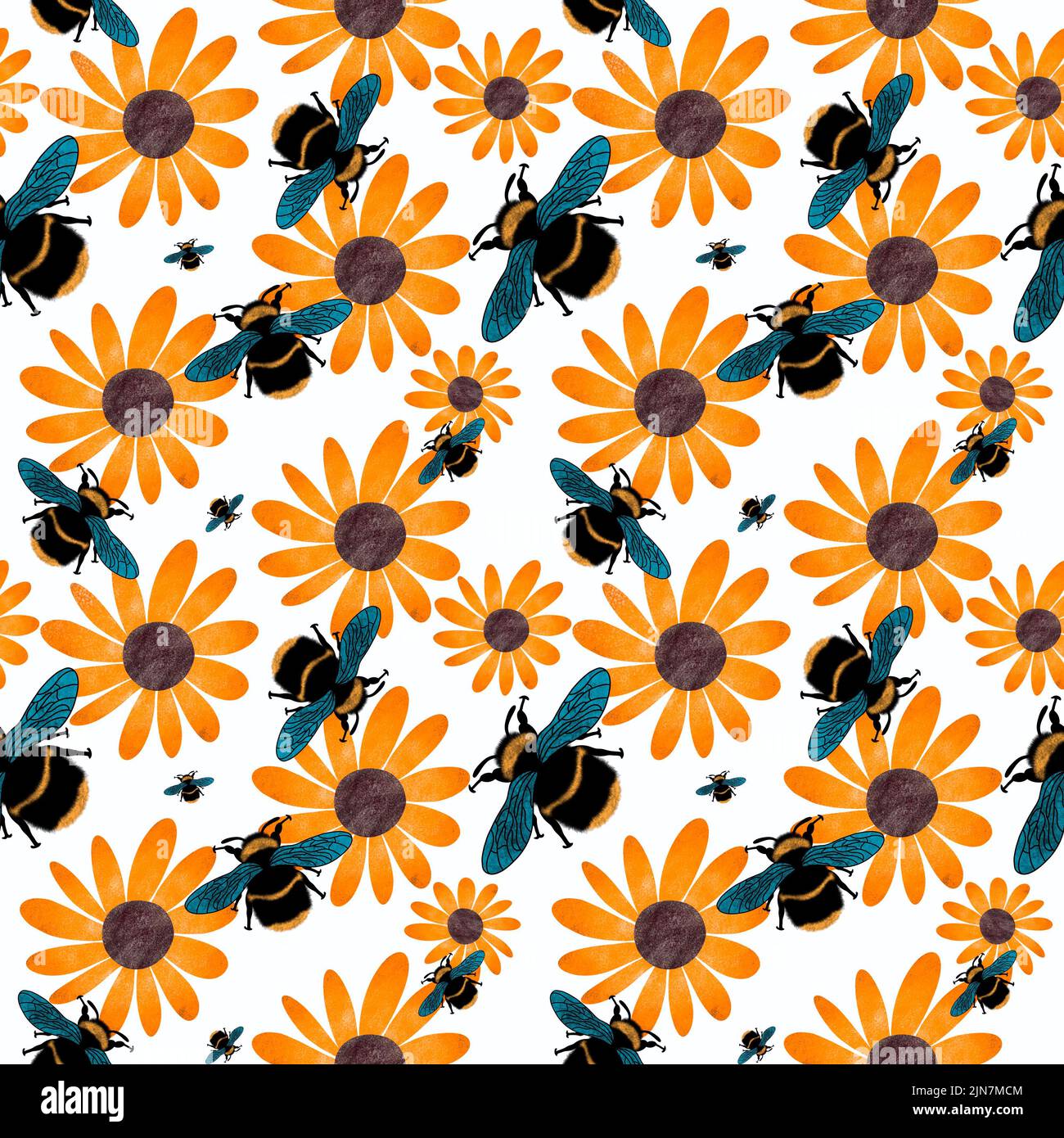 Summer floral seamless bee and yellow flowers pattern for fabrics and ...