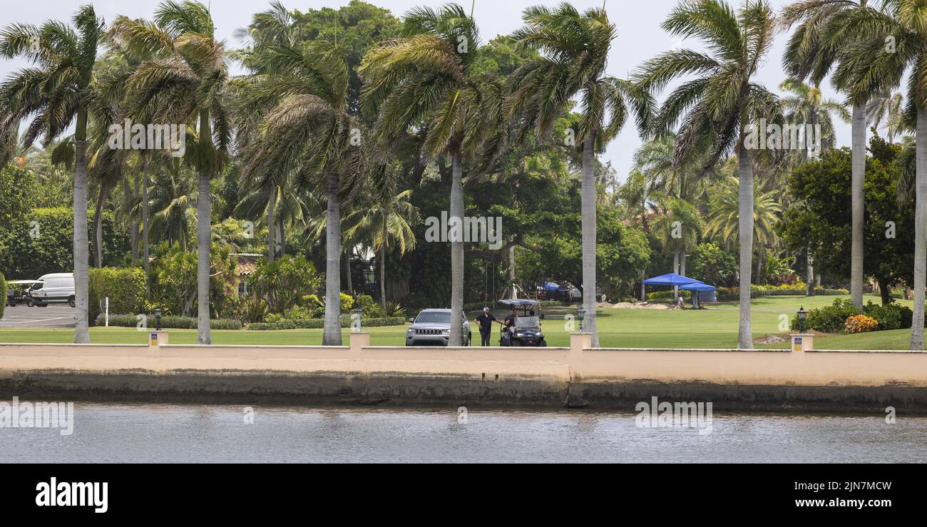 Palm Beach, United States. 09th Aug, 2022. Trump security patrols Mar-A-Lago in Palm Beach on August 9, 2022. The FBI executed a search warrant on Monday looking for documents taken from the White House by former President Donald Trumpet the end of his presidency. Photo By Gary I Rothstein/UPI Credit: UPI/Alamy Live News Stock Photo