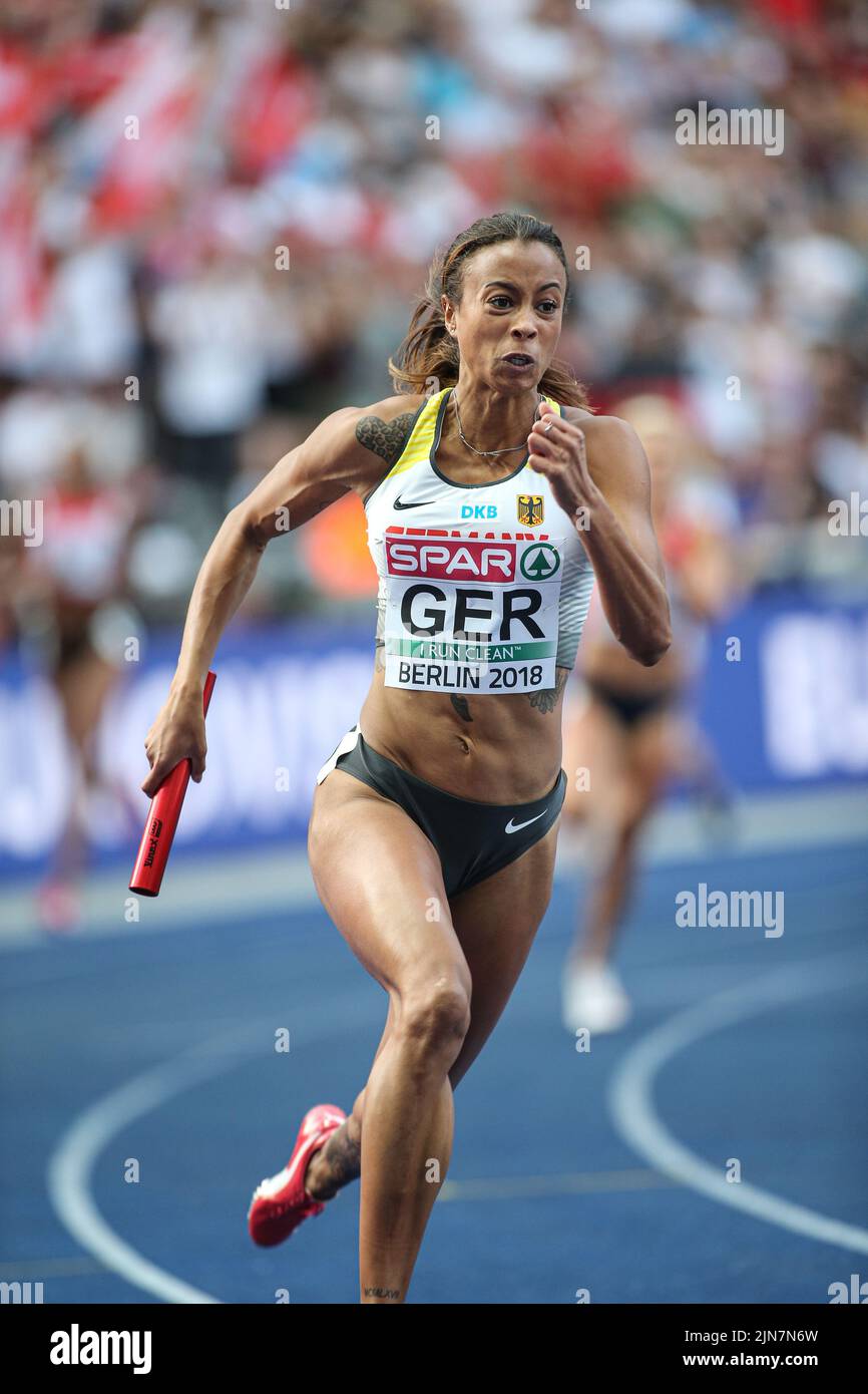 Tatjana Pinto participating in the 4x100 meter relay at the European