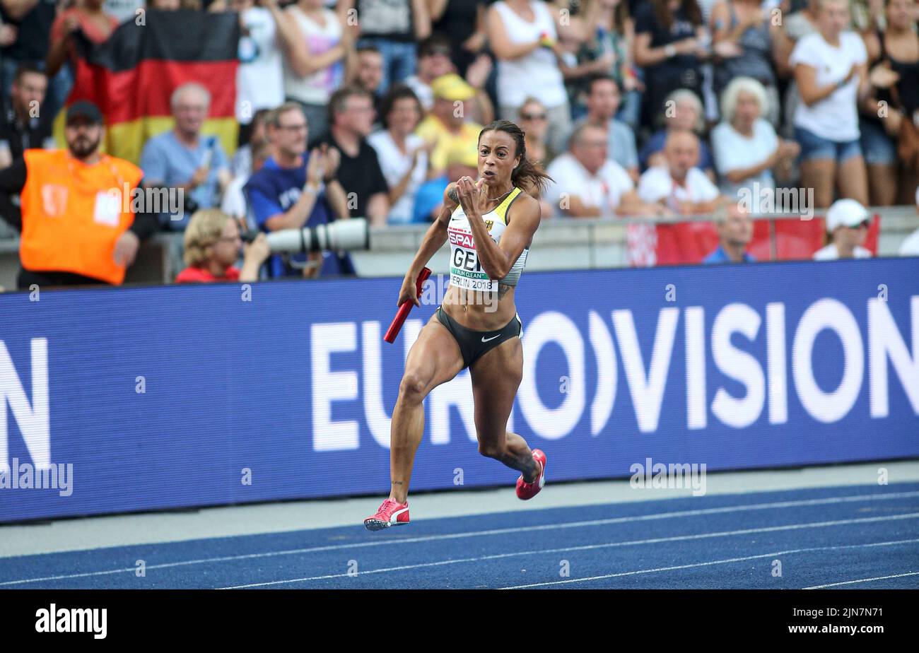 Tatjana Pinto participating in the 4x100 meter relay at the European ...
