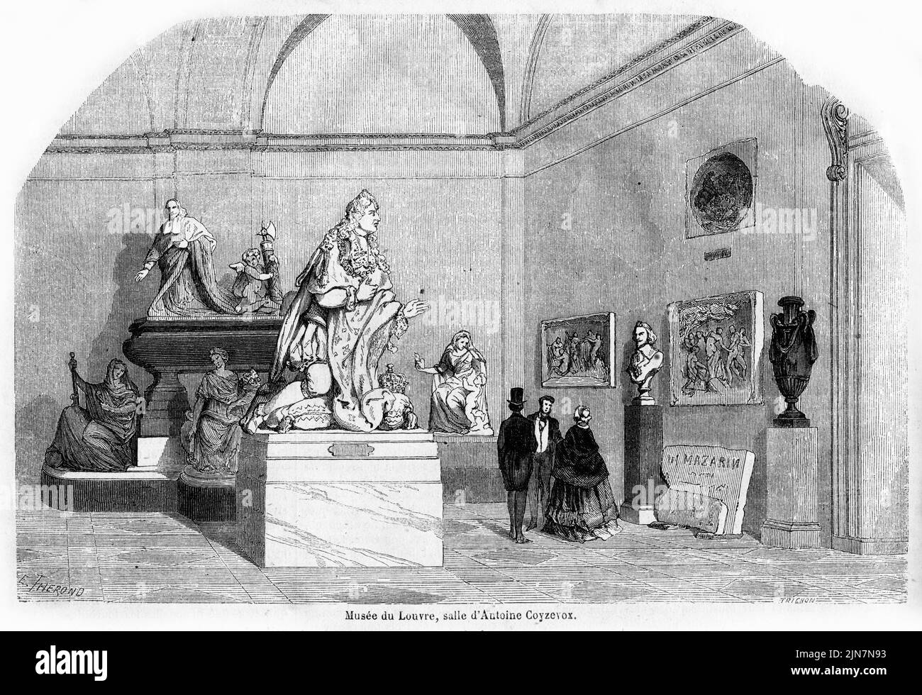 Engraving of the room of sculptor Antoine Coyzevox at the Louvre in Paris, France, circa 1850.  Coysevox was famous for his works displayed at the palace of Versailles. Stock Photo