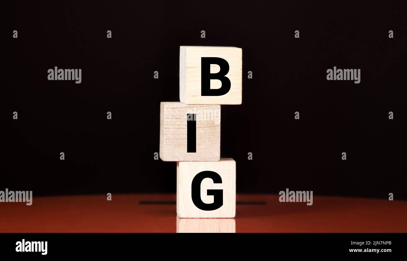 Words 'Big' on white background. Big can describe things that are tall, wide, massive, or plentiful. It's a synonym of words such as large, great, and Stock Photo