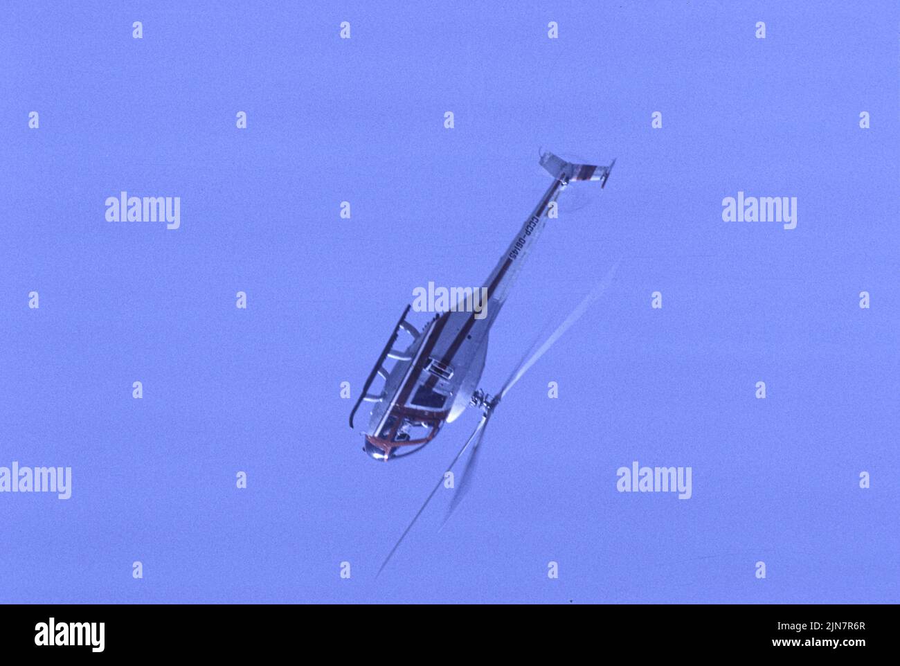 Russian helicopter performing aerobatics at Air Space America 88. Stock Photo