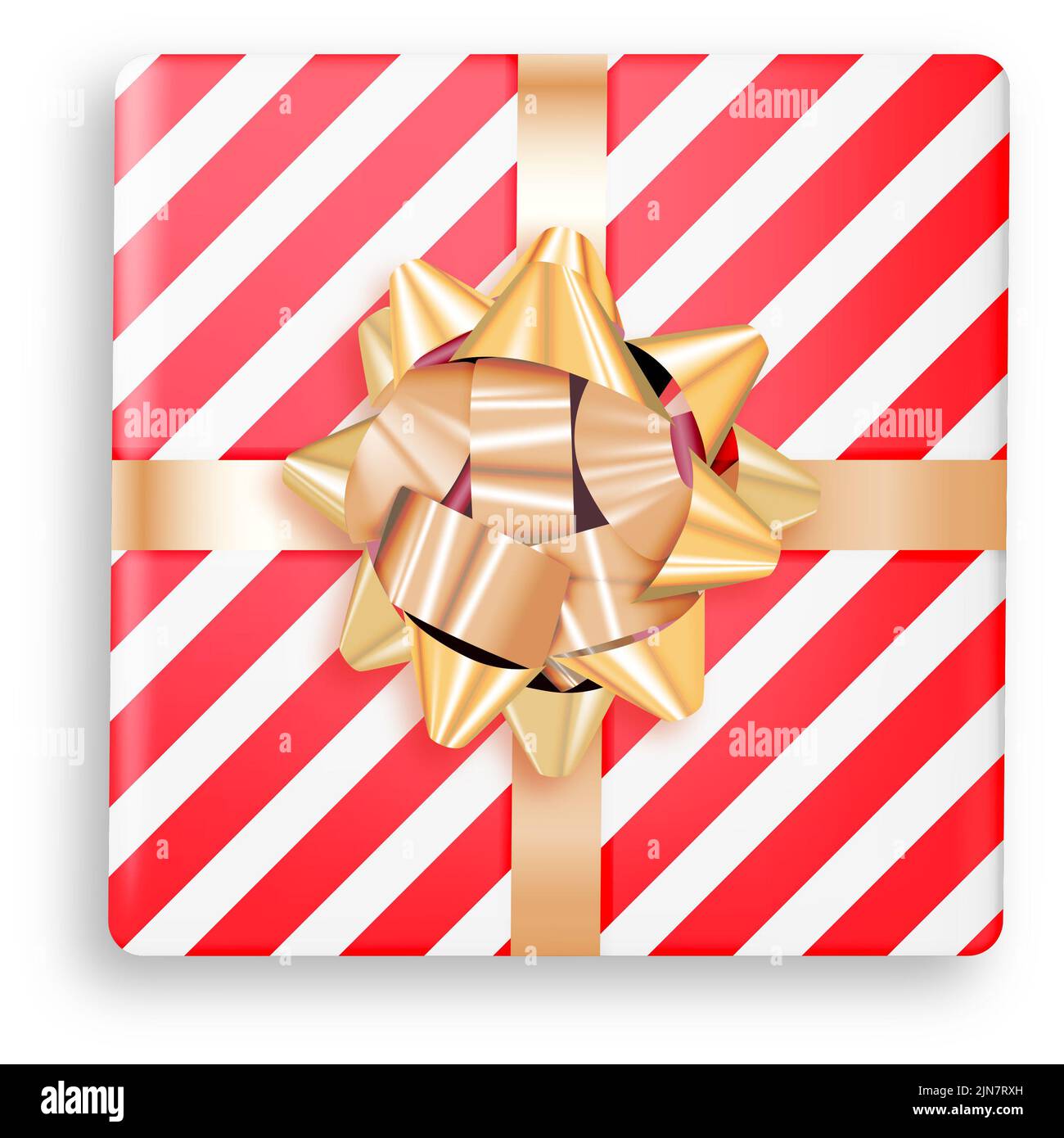 Red and White Gift Box with Golden Bow Stock Photo