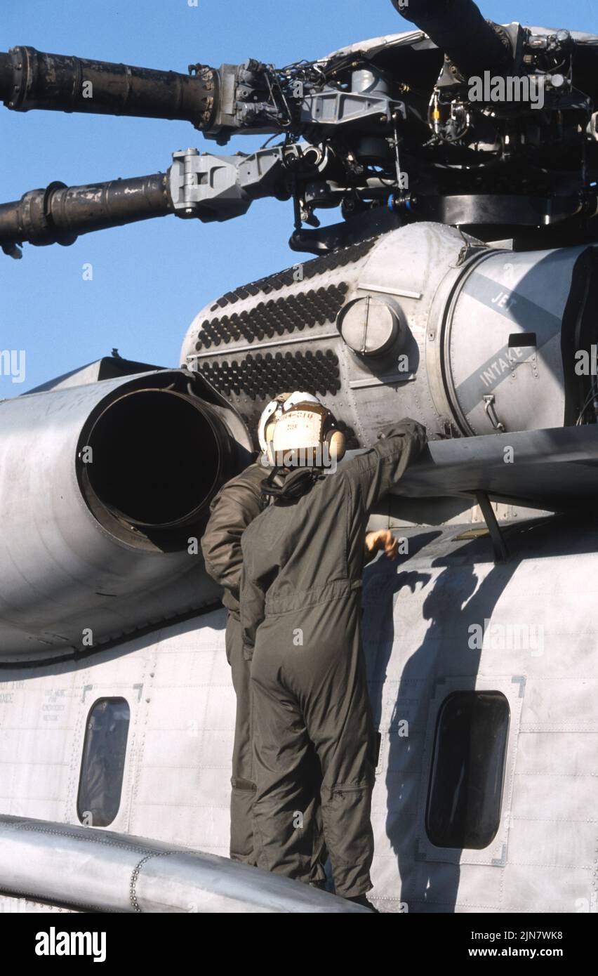 Maintence on a USMC CH-53E Super Stallion Stock Photo