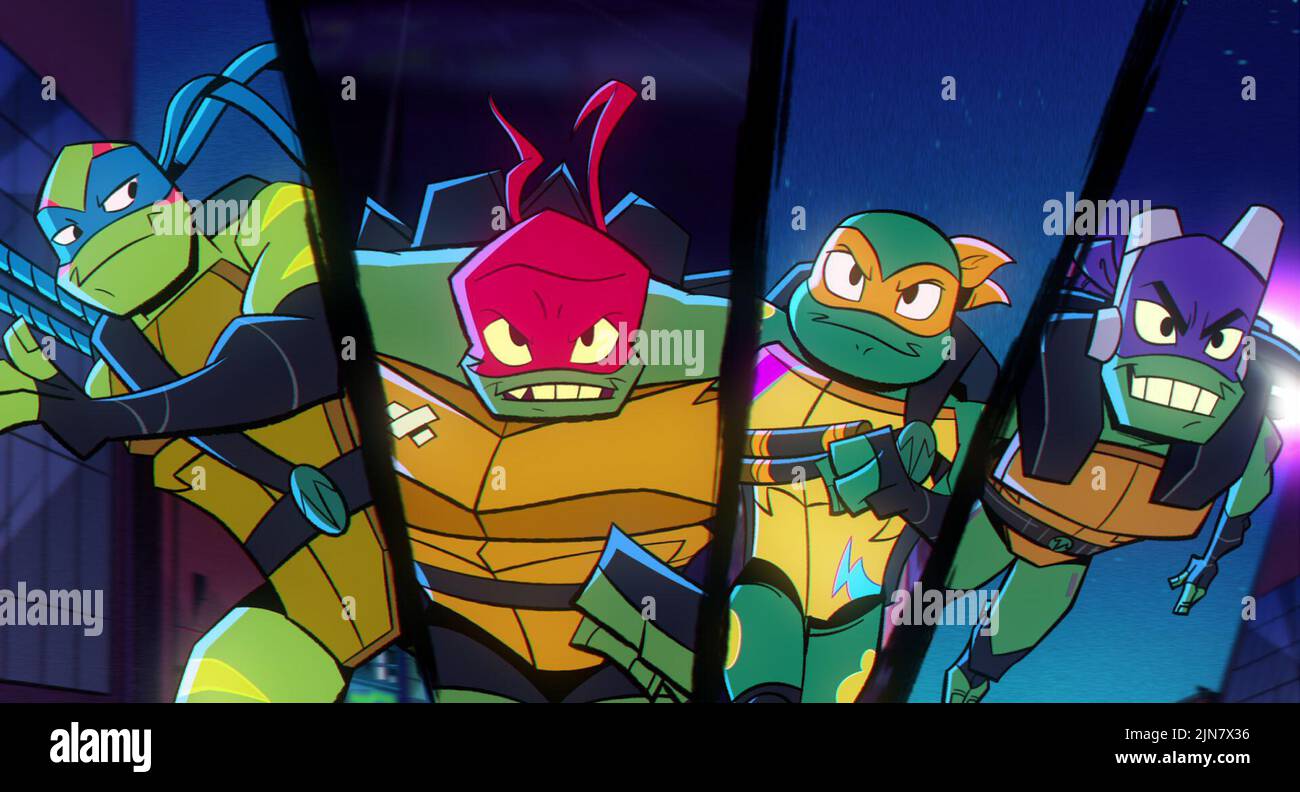 RELEASE DATE: August 5, 2022. TITLE: Rise of the Teenage Mutant Ninja Turtles: The Movie. STUDIO: Paramount Pictures. DIRECTOR: Andy Suriano, Ant Ward. PLOT: When a mysterious stranger arrives from the future with a dire warning, Leo is forced to rise and lead his brothers, Raph, Donnie, and Mikey in a fight to save the world from a terrifying alien species. STARRING: (L-R) Leonardo (voiced by Ben Schwartz), Raphael (voiced by Omar Benson Miller), Michelangelo (voiced by Brandon Mychal Smith), and Donatello (voiced by Josh Brener). (Credit Image: © Paramount Pictures/Entertainment Pictures) Stock Photo