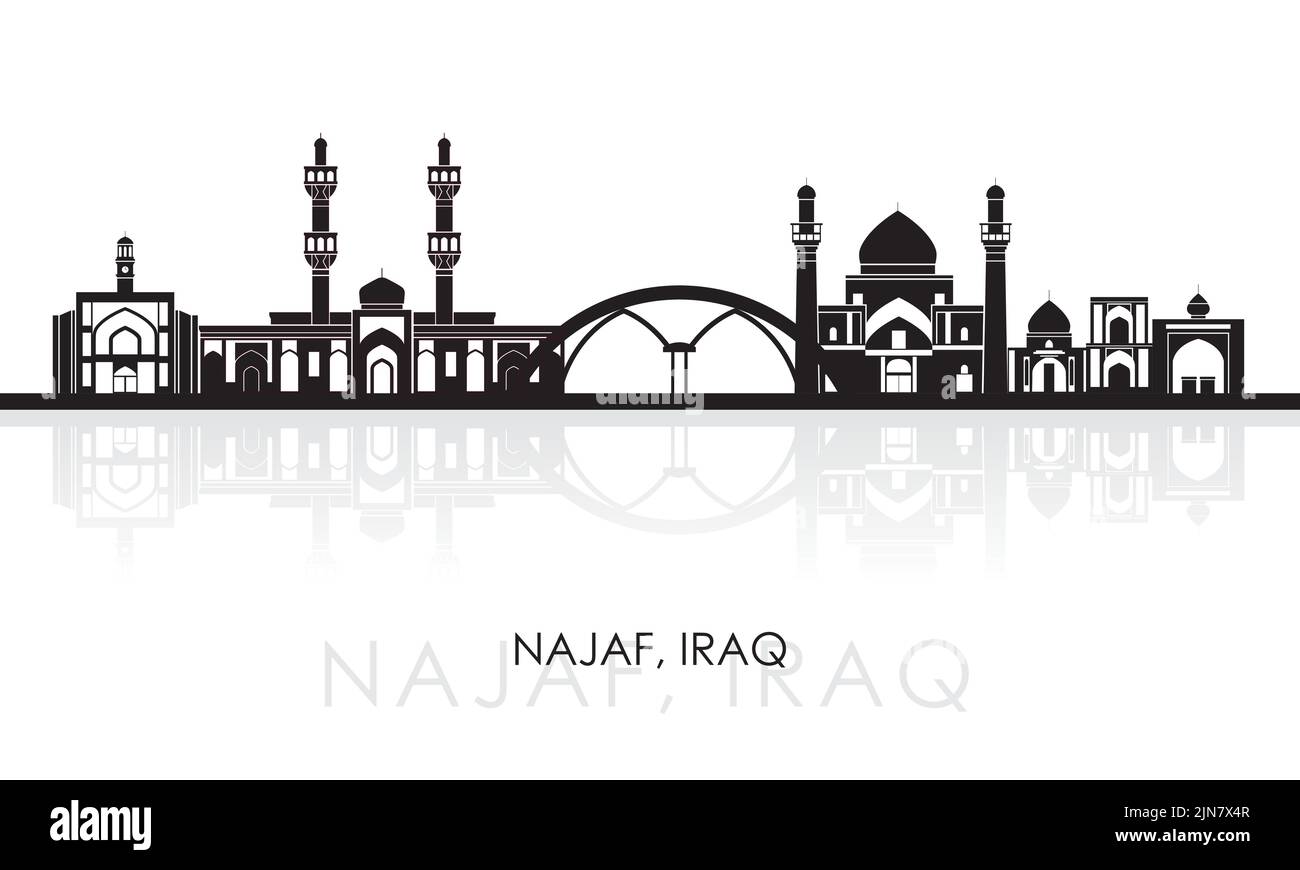 Silhouette Skyline panorama of city of Najaf, Iraq - vector illustration Stock Vector