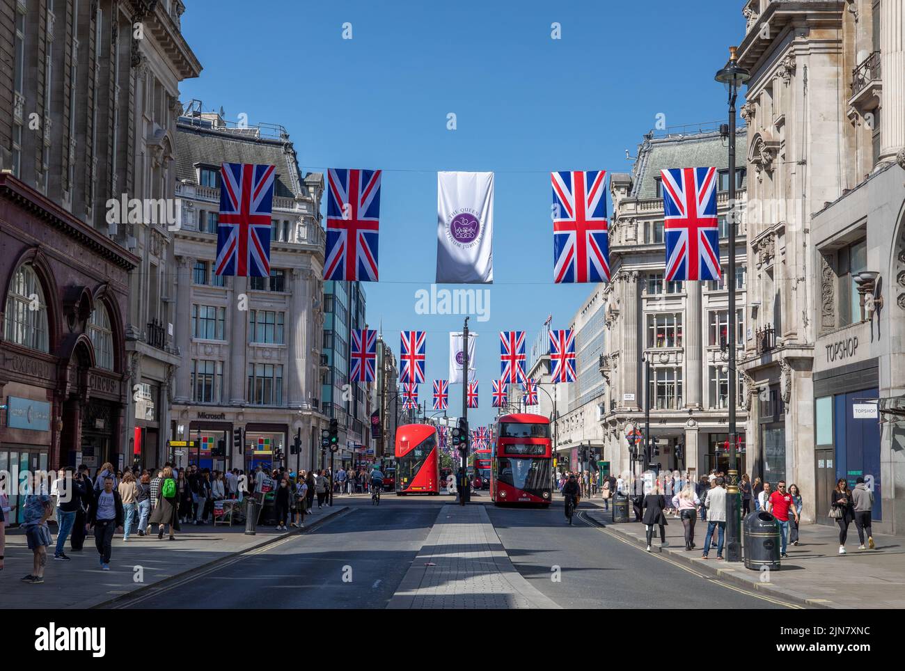 The Oxford Street decorated with flags for the Queen's Platinum Jubilee