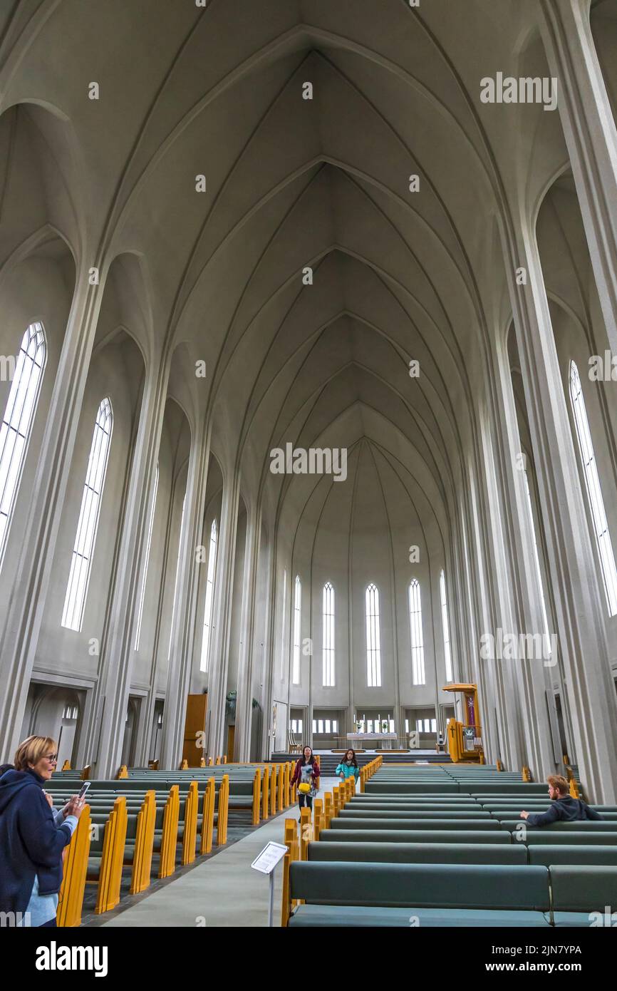 Reykjavik, Iceland - September 5, 2017: Interior of Hallgrimskirkja Cathedral, Lutheran parish church in Reykjavik, Iceland. At 74.5m high, it's the l Stock Photo