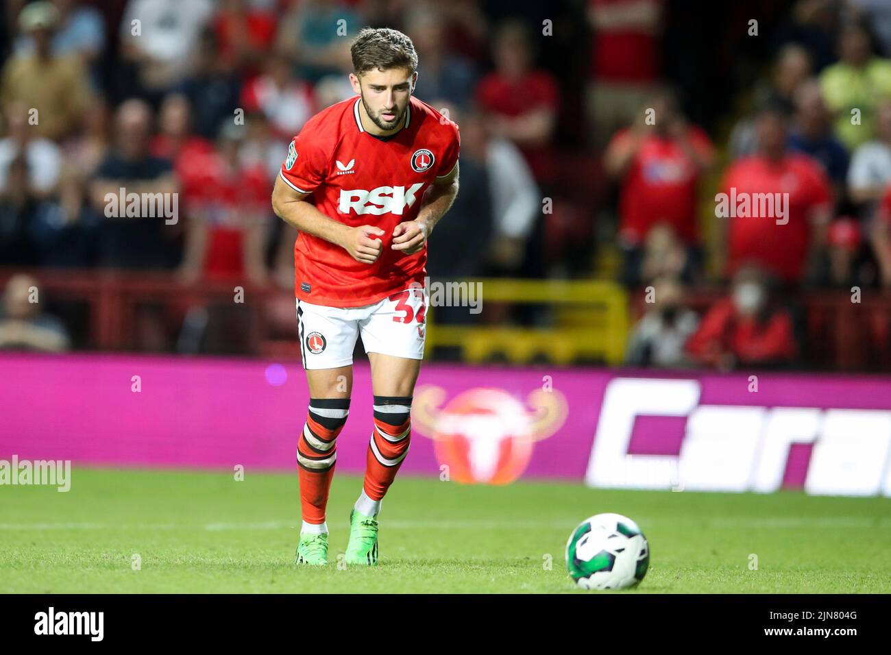 The Valley, London on Tuesday 9th August 2022. Aaron Henry of Charlton Athletic prepares to take a penalty during the Carabao Cup match between Charlton Athletic and Queens Park Rangers at The Valley, London on Tuesday 9th August 2022. (Credit: Tom West | MI News) Credit: MI News & Sport /Alamy Live News Stock Photo