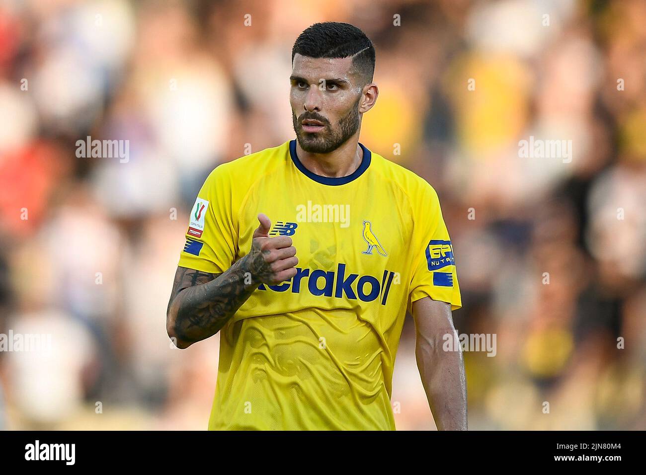 Modena, Italy. 08 August 2022. Mario Gargiulo of Modena FC gestures during  the Coppa Italia football match between Modena FC and US Sassuolo. Credit:  Nicolò Campo/Alamy Live News Stock Photo - Alamy